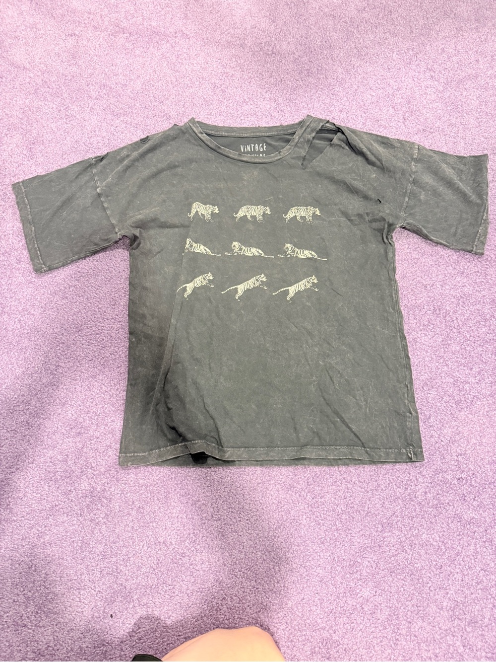 Vintage-Inspired Black Short Sleeve Tee with Tiger Row Graphic